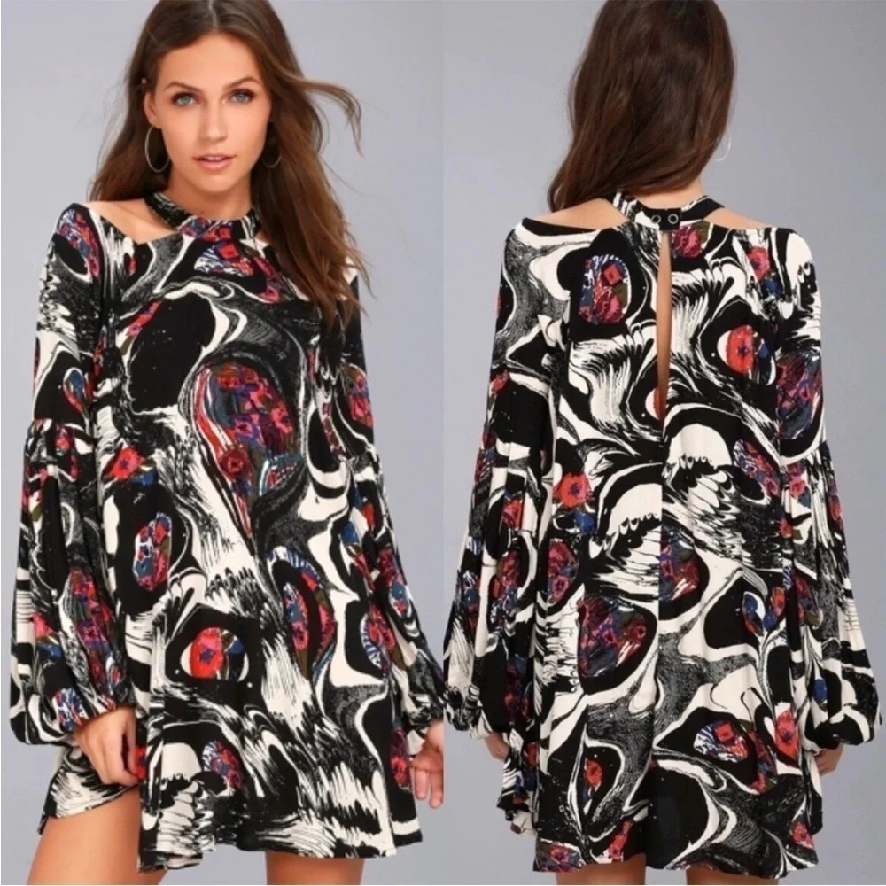 Free People Drift Away Cold Shoulder Tunic‎ Top Multicolored